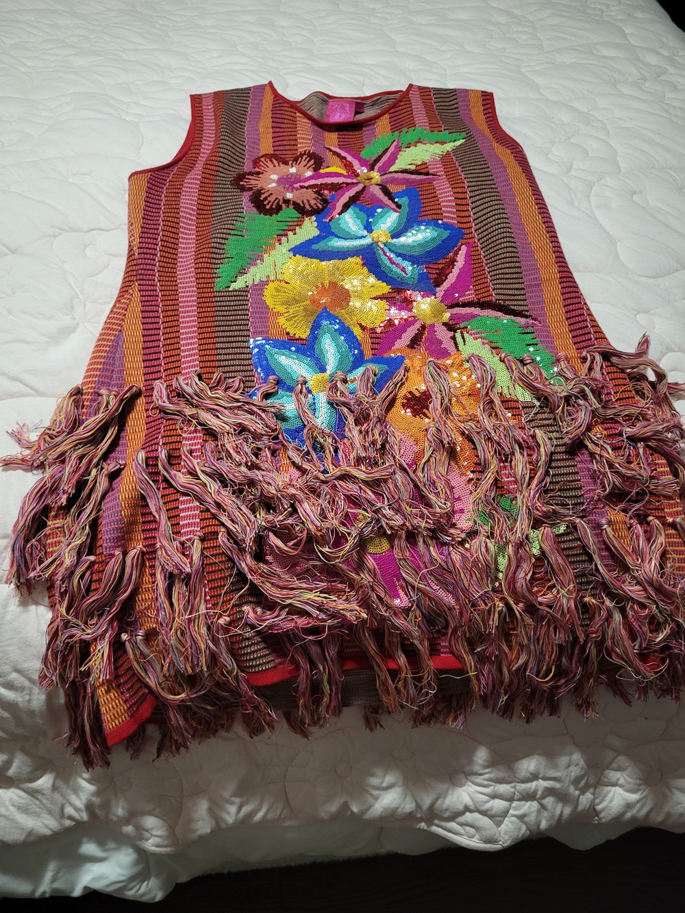 Queen Of Sparkles Multicolor Floral Fringe Knit Dress